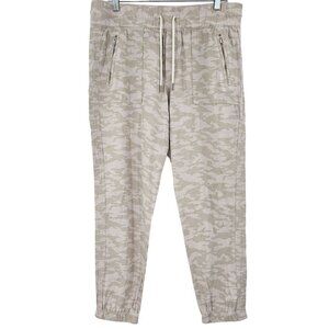 Athleta Cabo Tide Linen Jogger Camo Pants Beige Women's Size 12 Athleisure